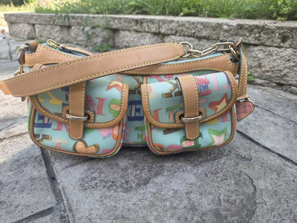 Vintage Y2K Dooney & Bourke "IT" Multicolored Monogram Banana Shoulder Bag Purse